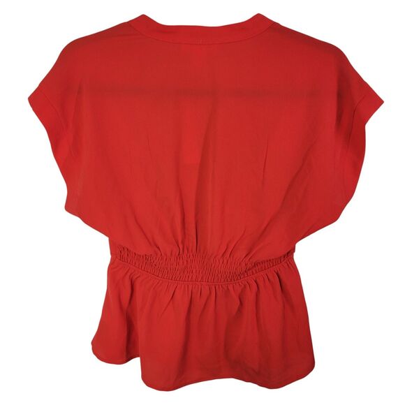 Monteau Womens Sz M Red Solid Cap Sleeve Peplum Blouse - Picture 6 of 12